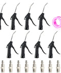 High Flow Pistol Grip Air Blow Gun With One Quarter Inch Nickel Plated Iron Air Plug for Air Compressors, pack of eight guns and plugs
