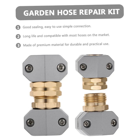 Ciieeo 3 Sets Garden Hose Repair Kit with gray aluminum connectors and brass inserts for hose leak repair