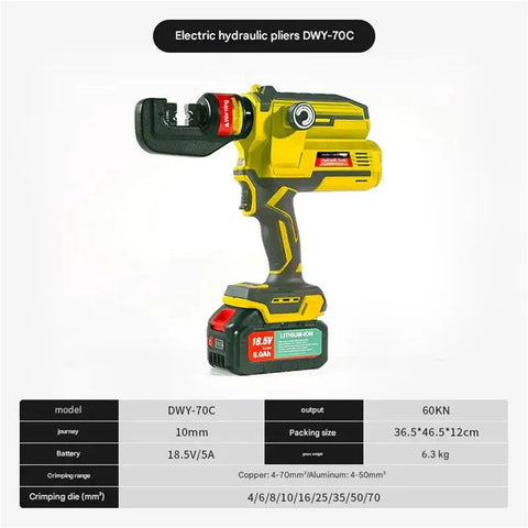 Professional Cordless Electric Hydraulic Crimping Pliers For Cable Manufacturing, 18.5V battery, designed for efficient cable tasks.