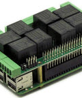 Straight Up Ready To Roll Eight Layer Stackable Expansion Hat Made For Raspberry Pi Controllers With Rock Solid Relay Boards Plus Raw Digital Analog Inputs For Pain Free Smart Home Wiring Projects, side view showcasing relays.