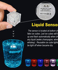 Light Up LED Ice Cubes For Drinks, 120 Pack Waterproof Multi Color Glow With Liquid Sensor, showing cube held above glass