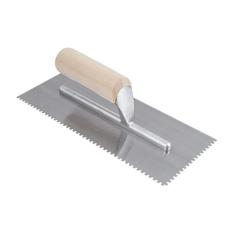 1/8 Inch Square-Notch Wood Flooring Trowel With Wood Handle For Direct Glue-Down Parquet And Engineered Wood Adhesives, Pro Grade Tool