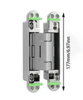 Hella Easy Install Super Smooth Closing Hidden Adjustable Furniture Hinge For Invisible Concealed Door Closer and Folding Cabinet Hardware, view showcasing dimensions and mounts.