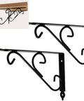 Heavy Duty 2-Pack Shelf Brackets Large Black Metal 90 Degree Corner Braces Floating Shelf Holder with decorative curls.