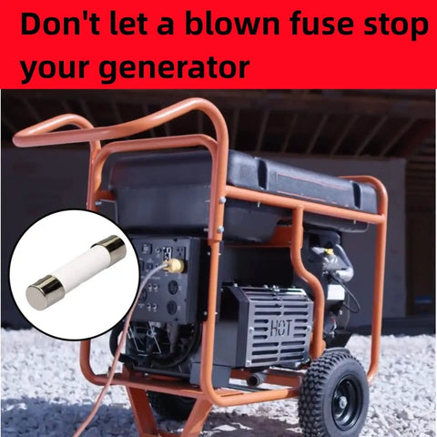 Portable generator with inset of fuse, showcasing Generator Fuse Replacements 6.3A 250VAC 5x20mm 6 Pack for 10000005117 Model.