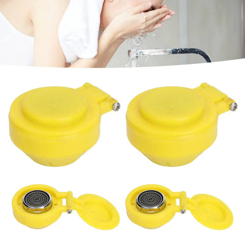 4 Pack Eye Wash Spray Heads Replacement Nozzles For Eyewash Stations, yellow caps open and closed view, 304 Stainless Steel