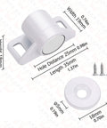 Heavy Duty Cabinet Door Magnets For Latch Closures In Kitchen And Bathroom with dimensions and screws for installation.