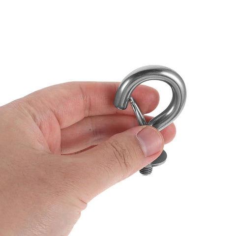Heavy Duty Built To Last Stainless Steel M8 Hanger Bolts With Large Opening Hooks held in hand