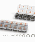 555 Piece Stainless Steel E Clips Set In 12 Sizes M1.5 To M10 With Clear Organizer Box featuring UV printed labels