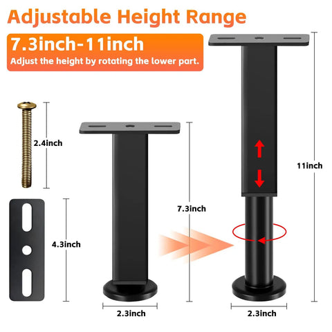Heavy Duty Adjustable Bed Support Legs Stop Wobbly Frames Dead In Their Tracks And Silence Nasty Creaks On Queen Or King Beds with adjustable height range 7.3-11 inches