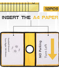 Set Of 12 Yellow Traffic Cone Sleeves With Pockets For Caution Notes and Signs displayed with a sample note inserted