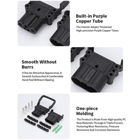 Heavy Duty DC Battery Connectors For Forklifts 150V 80A 160A 320A Power Plug And Wire Set Male And Female With 100cm Cables Easy Install Industrial Grade Charging And Power Distribution Kit, black PC