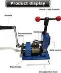 Heavy Duty Manual Ring Bending Press Machine showing hand crank handle, rollers, and fixed base for metal crafting.