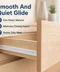 Two Piece White Plastic And Metal Drawer Slide Rail Kits With Heavy Duty Mounting Screws For Total No Sweat Diy Assembly And Smooth Kitchen Furniture Gliding showing a close-up of drawer glide with plastic runner.