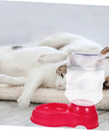 Chill Out As Your Furry Buddies Chow Down On This Pink 3.5L Automatic Pet Feeder And Water Bowl Station Featuring A Tight Leak Proof Cap And Grippy Non Slip Bottom.