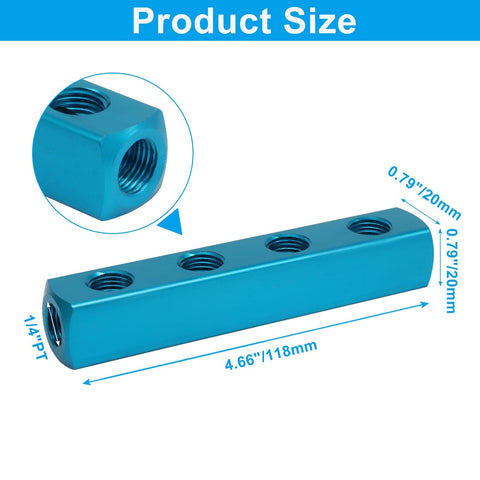 Premium Aluminum 4 Way 7 Port Inline Air Manifold Block For Pneumatic Systems And Air Compressors One Quarter Inch Threaded Ports