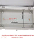 Inside view of Tough As Nails IP65 Waterproof Junction Box, showing dimensions, rugged ABS material for outdoor use.