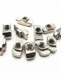 Awesome 10 To 100 Pcs M3 M4 M5 T-Slot T-Nuts for sliding aluminum profile, shiny metal hardware for building projects.