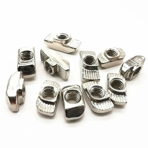 Awesome 10 To 100 Pcs M3 M4 M5 T-Slot T-Nuts for sliding aluminum profile, shiny metal hardware for building projects.
