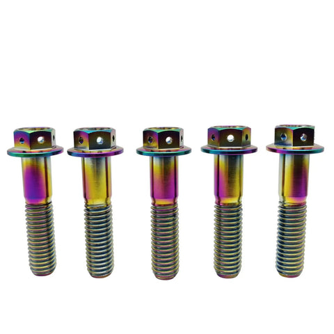 Heavy Duty Aviation Grade Titanium Hex Head Bolts With Dripping Rainbow Pvd Coating M10x1.25x65mm in a pack of five