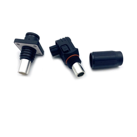 Heavy Duty 120A Battery Energy Storage Connector 25mm Wire Crimp Terminal With Right Angle Plug Socket IP67 Waterproof Rated At 1000V, shown in three pieces.