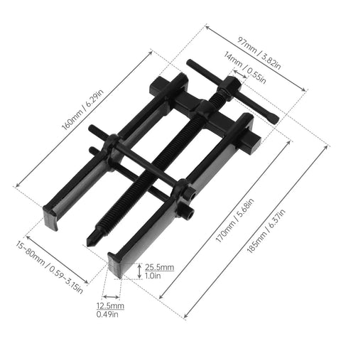 Two Claw Bearing Puller Tool for Auto Maintenance and Car Repair, heavy duty 8 inch lifter, dual claw design, dimensions shown