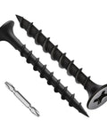 Pro Shop Heavy Duty Six By One And A Quarter Inch Drywall Screws With Easy Spin Phillips Drive Rock Solid Bugle Head Fasteners For Sheetrock Wallboard Jobs 200 Pack Black Phosphate Gear displayed with a driver bit.