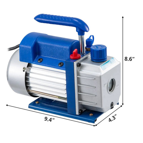 Pro Grade 1/4 Hvac Vacuum Pump Pulls A Sweet 2.5 Cfm Draw with blue handle and pressure gauge for HVAC maintenance.