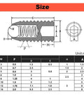 Size chart for Premium 304 Stainless Steel Spring Ball Plunger Kit showing dimensions and specifications in mm.