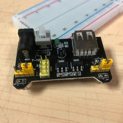 Six Pack DC Breadboard Power Supply Module 6.5 to 12V Input, Stable 3.3V and 5V Outputs on MB102 board