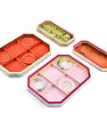 Brown Stackable Jewelry Organizer Tray With Six Grids Drawer Storage Pad For Rings And Bracelets. Six trays with compartments.