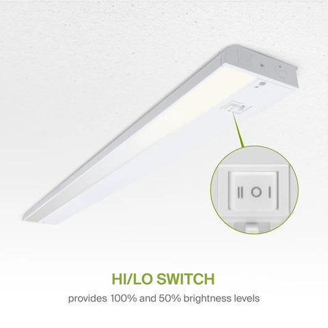 24 Inch LED Under Cabinet Lighting Kit With Plug In Or Hardwired Install, Dimmable Under Cabinet Lights, Hi/Lo switch detail