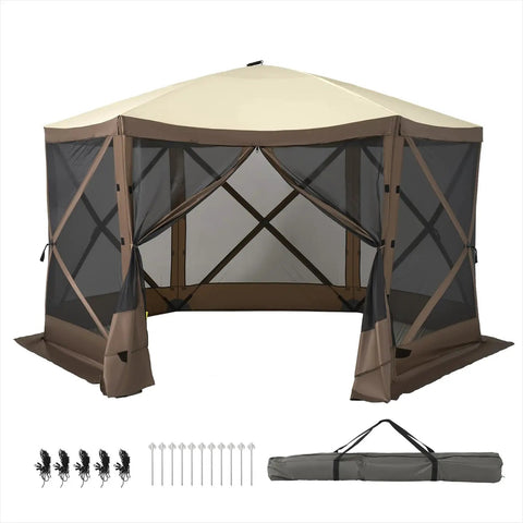 12x12 Foot Pop Up Canopy Tent With Mesh Panels, Bug Free Outdoor Gazebo Shade For Camping, Backyard Hangouts, Easy Set Up