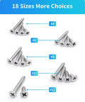 Top Shelf 304 Stainless Steel Wood Screws Assortment Kit With Phillips Flat Heads And Self Tapping Design Made For Fixin Up Patios Or Garages Comes Rigged With 550 Pieces Sizes 4 Through 12 in various sizes.