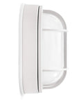 Side view of Outdoor 8.5 Inch Oval LED Nautical Bulkhead Light Flush Mount For Wall Or Ceiling Wet Location 75W 800 Lumens 3000K Warm White Cast Aluminum.
