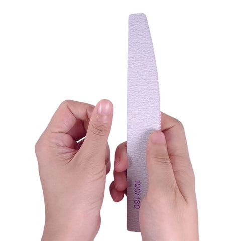 10 Piece Nail File And Buffer Set Double Sided 100 And 180 Grit For Acrylic And Natural Nails hand holding emery board