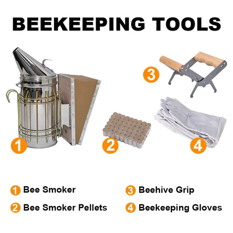 All In One Beekeeping Starter Kit With Bee Smoker And 16 Handy Tools For Beekeepers Including Smoker, Pellets, Grip, Gloves