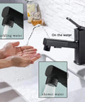 Game Changing Black Stainless Steel Bathroom Faucet With Pull Down Sprayer And Single Handle showing water flow options