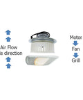 Diagram showing Endurance Pro Plug And Play Motor Assembly Replacement For QT100 And QT110 Series Fans with airflow direction.