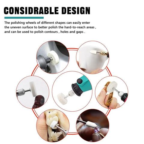 Straight Up Heavy Duty Buffing Wheel Polishing Kit Packs Felt Wool Pads for polishing various hard-to-reach areas with rotary tool.