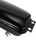 Gas Tank With Cap Petcock Vent For 150cc And 250cc Go Karts And Mini Bikes, close-up view of black steel corner and mount.