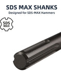 Close-up of a black SDS Max masonry chisel shank in 40Cr steel for rotary hammer drills