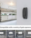 Slick Wireless Gate And Door Access Push Button Surface Mounted Momentary Release Switch on a wall in a garage setting.