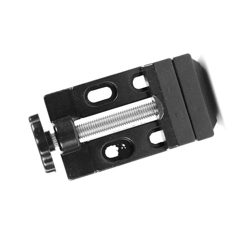 Premium Aluminum Mini Bench Vise Heavy Duty Clamping Vice With Hella Smooth Pivot And Locks Down Tight On Workbenches For Garage Repairs And Hobby Projects - close-up of adjustable clamp mechanism.
