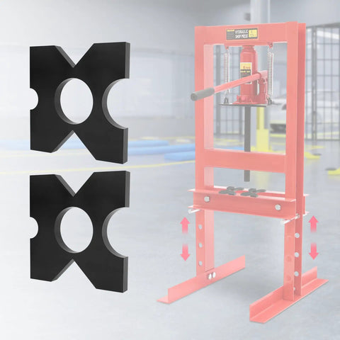 Beefed Up Heavy Duty 20 Ton And 32 Ton H Frame Shop Press Plates With 4 Notches, 1 Inch Thick Thickened Hydraulic Plate Set Built To Last For Metalworking, 9.75 By 9.75 Inches, Pair black steel H-frame press plates with four notches