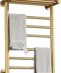 Gold 7 Bar Electric Heated Towel Rack With Built In Timer And LED Indicators, Wall Mounted Towel Warmer, 70W Quick Heat, Top Shelf, Hardwired