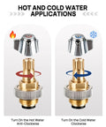 4 Inch Brass Faucet Handle Replacement Stem Assembly Kit For Kitchen And Bathroom Knobs With Leak Proof Brass Cartridge Hot And Cold Valve Easy Install Durable Replacement For 4 Inch Faucets Not For 8 Inch showing hot and cold applications