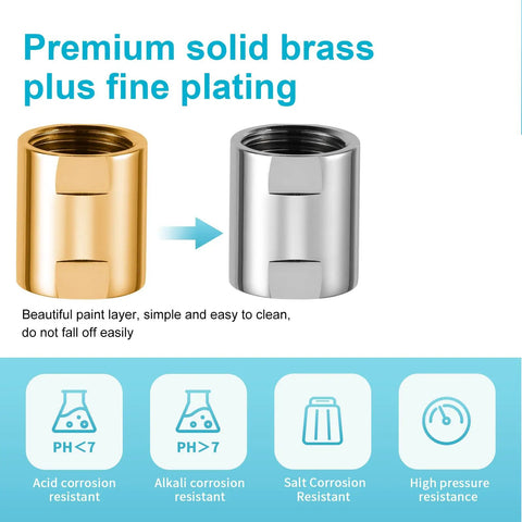 Brass Shower Pipe Fitting Converter Adapter G1/2 Female to G1/2 Female Shower Coupling Chrome Finish for DIY Shower Arms and Heads in Home Bathrooms and RV Setups, chrome brass