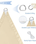 Durable Waterproof Outdoor Triangle Sun Shade Sail 11x18x21.1 Ft with UV Block and Hardware Kit details showing D-ring and webbing