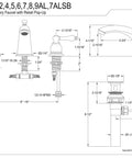 Technical diagram of Oil Rubbed Bronze Victorian Widespread Lavatory Faucet with measurements and installation details.